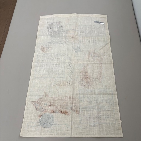 VTG 1979 Kay Dee Calendar Tea Towel Linen Kittens Mice Butterfly Fish Bowl - Picture 9 of 9